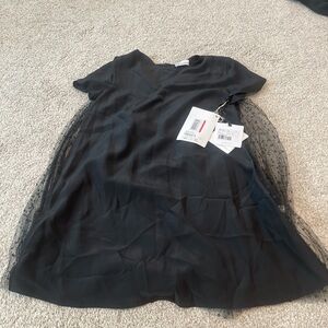 RED Valentino Black Kids Dress with Tulle Overlay